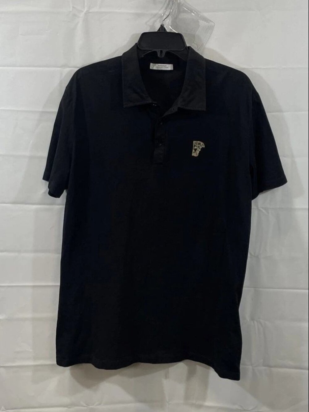Versace Collection Men's Black Polo Shirt Size XL Embroidered Half Medusa Head